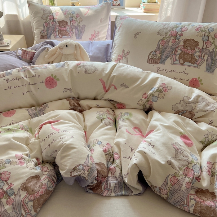 91家纺网 家纺一手货源 找家纺 六巷胡同 2026新款40支全棉13070卡通单品被套 秘境花园熊