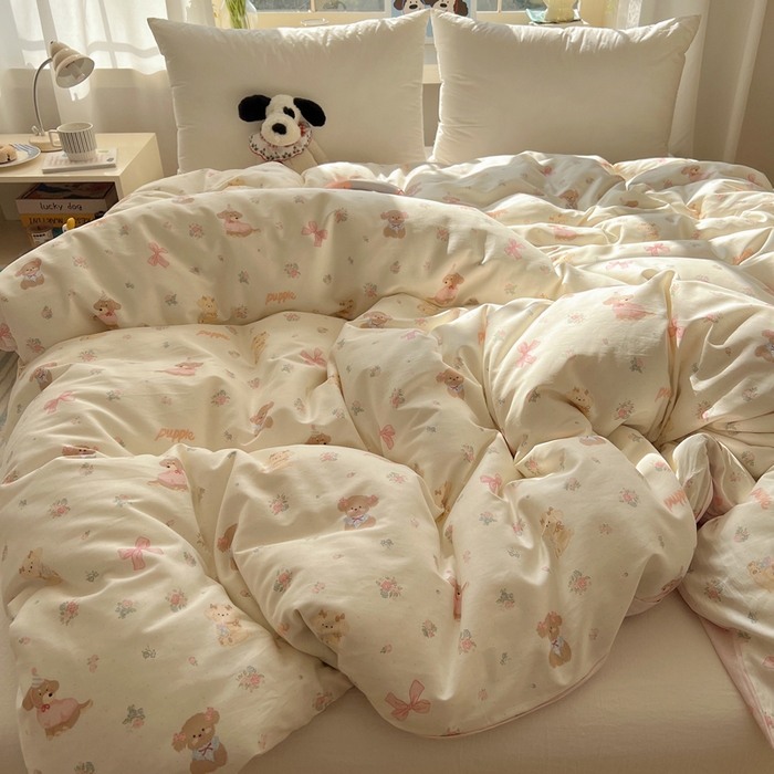 91家纺网 家纺一手货源 找家纺 六巷胡同 2026新款40支全棉13070卡通单品被套 派对害羞狗