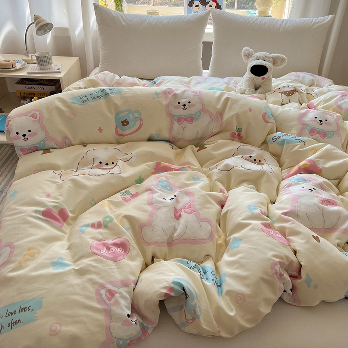 91家纺网 家纺一手货源 找家纺 六巷胡同 2026新款40支全棉13070卡通单品被套 泡芙萌趣狗