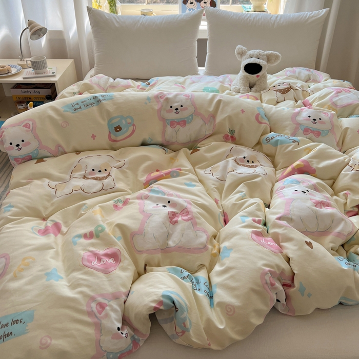 91家纺网 家纺一手货源 找家纺 六巷胡同 2026新款40支全棉13070卡通单品被套 泡芙萌趣狗