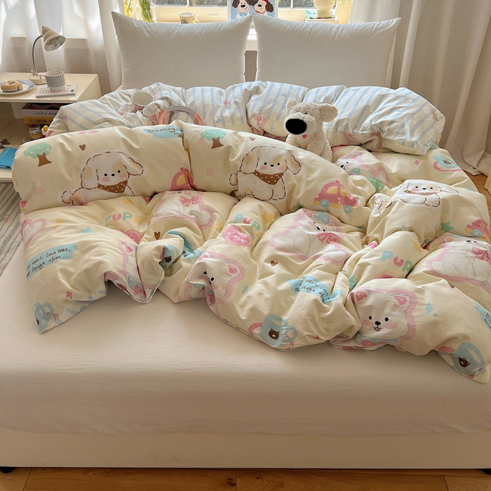 91家纺网 家纺一手货源 找家纺 六巷胡同 2026新款40支全棉13070卡通单品被套 泡芙萌趣狗