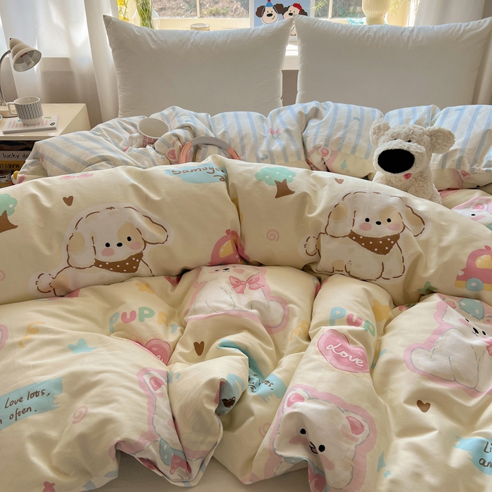 91家纺网 家纺一手货源 找家纺 六巷胡同 2026新款40支全棉13070卡通单品被套 泡芙萌趣狗