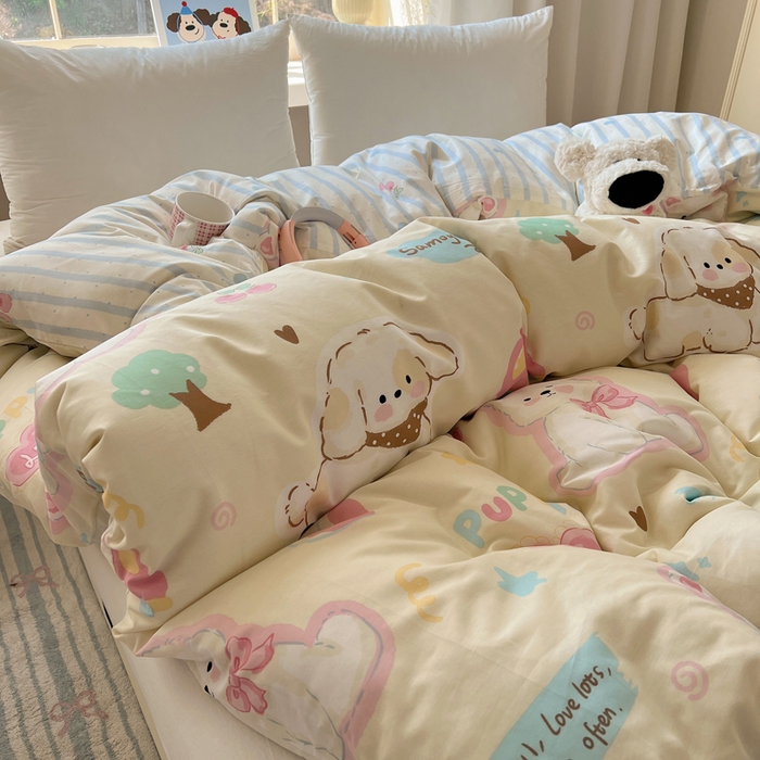 91家纺网 家纺一手货源 找家纺 六巷胡同 2026新款40支全棉13070卡通单品被套 泡芙萌趣狗