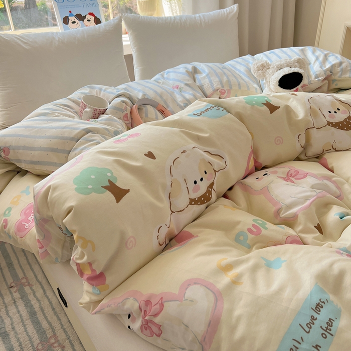 91家纺网 家纺一手货源 找家纺 六巷胡同 2026新款40支全棉13070卡通单品被套 泡芙萌趣狗