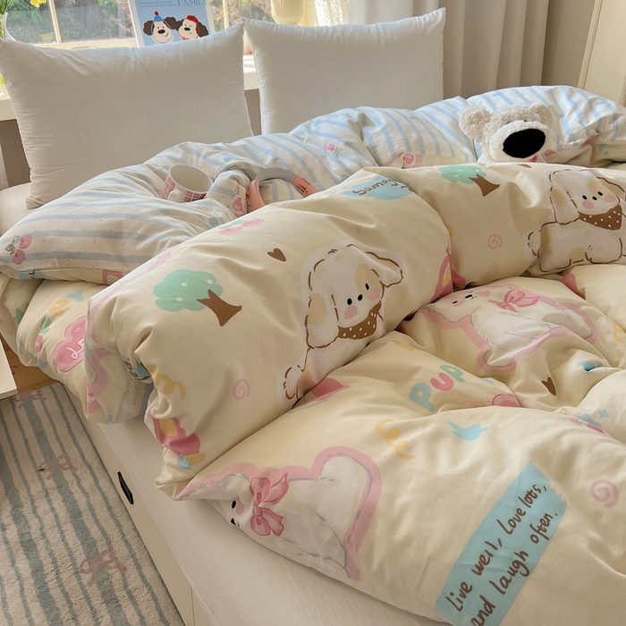 91家纺网 家纺一手货源 找家纺 六巷胡同 2026新款40支全棉13070卡通单品被套 泡芙萌趣狗