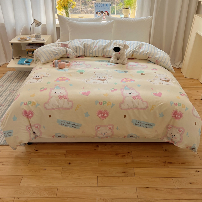 91家纺网 家纺一手货源 找家纺 六巷胡同 2026新款40支全棉13070卡通单品被套 泡芙萌趣狗