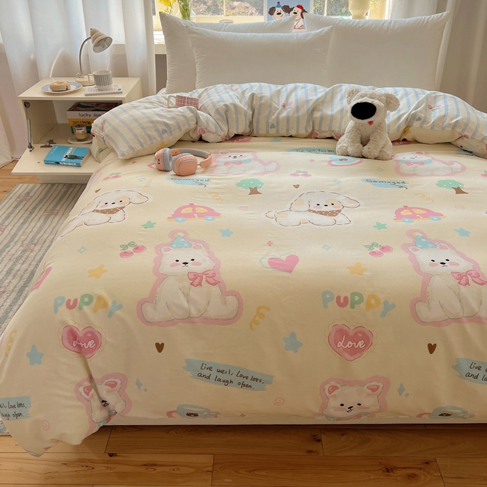 91家纺网 家纺一手货源 找家纺 六巷胡同 2026新款40支全棉13070卡通单品被套 泡芙萌趣狗