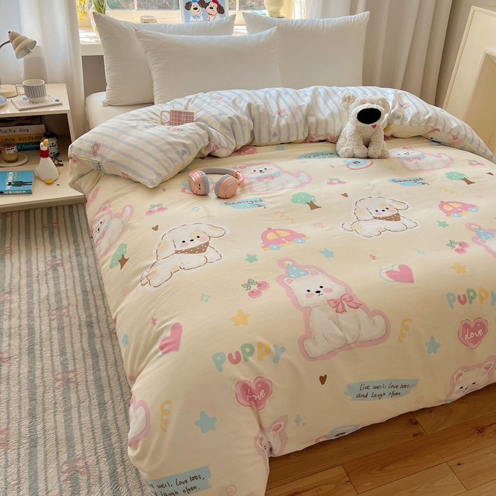 91家纺网 家纺一手货源 找家纺 六巷胡同 2026新款40支全棉13070卡通单品被套 泡芙萌趣狗