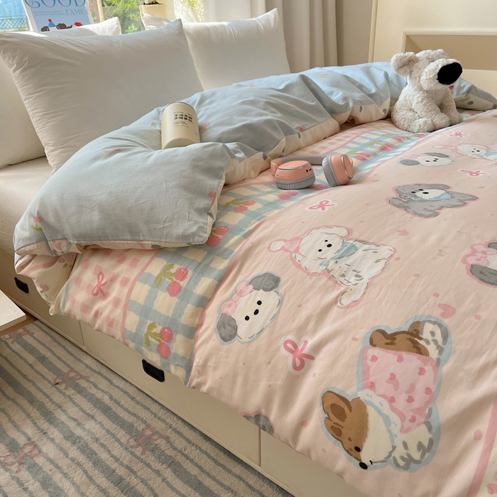 91家纺网 家纺一手货源 找家纺 六巷胡同 2026新款40支全棉13070卡通单品被套 洋气柯基崽