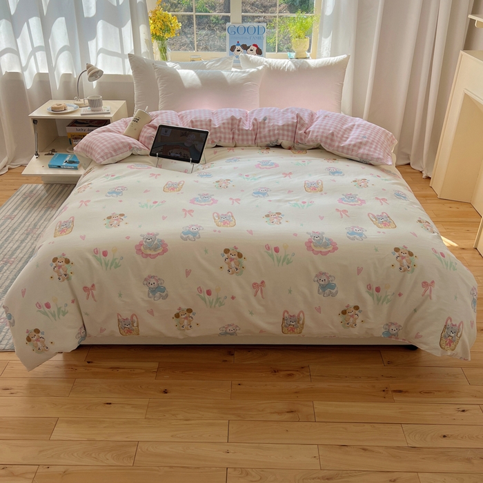 91家纺网 家纺一手货源 找家纺 六巷胡同 2026新款40支全棉13070卡通单品被套 郁金香狗狗