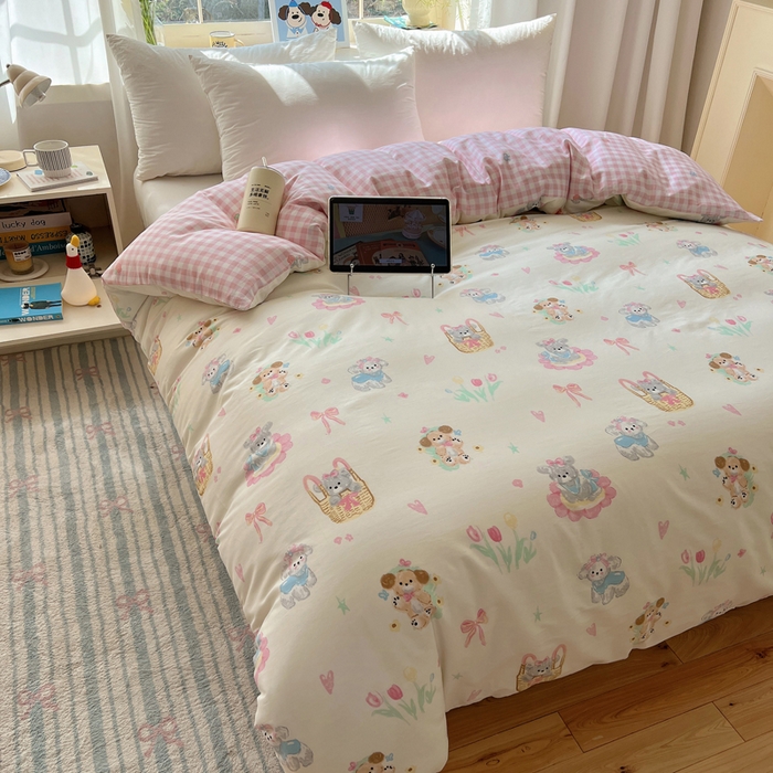 91家纺网 家纺一手货源 找家纺 六巷胡同 2026新款40支全棉13070卡通单品被套 郁金香狗狗