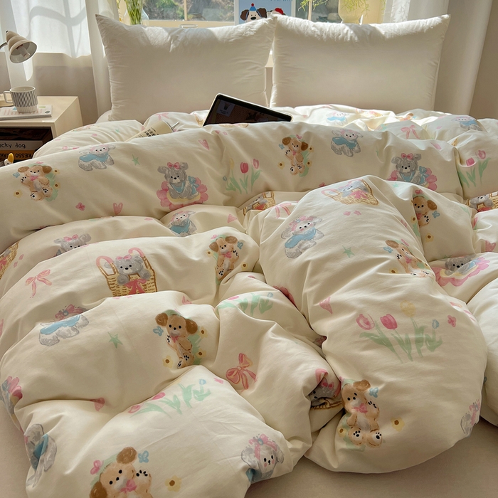 91家纺网 家纺一手货源 找家纺 六巷胡同 2026新款40支全棉13070卡通单品被套 郁金香狗狗