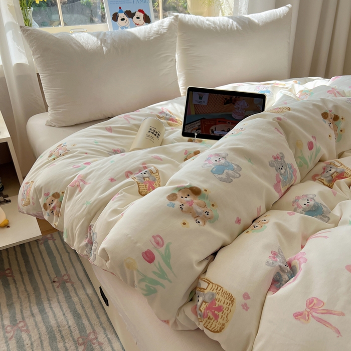 91家纺网 家纺一手货源 找家纺 六巷胡同 2026新款40支全棉13070卡通单品被套 郁金香狗狗