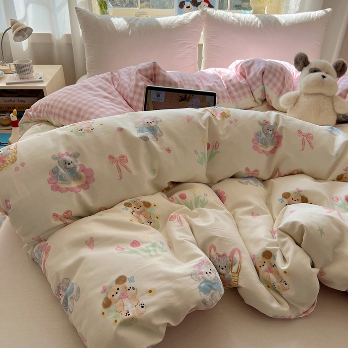 91家纺网 家纺一手货源 找家纺 六巷胡同 2026新款40支全棉13070卡通单品被套 郁金香狗狗