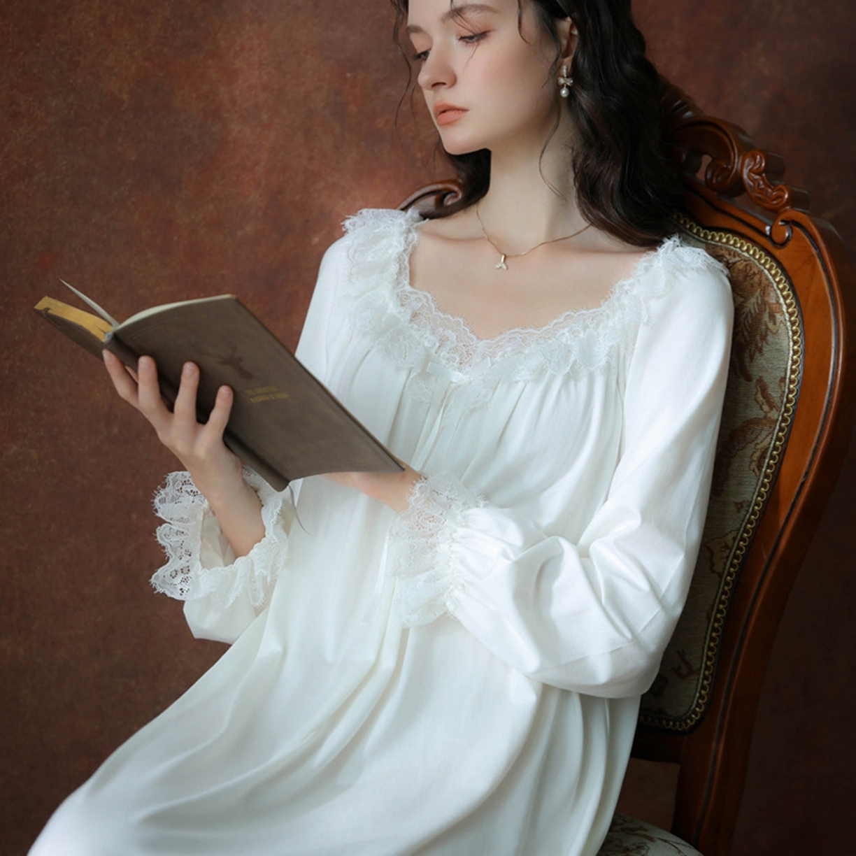 91家纺网 家纺一手货源 找家纺 （总）洛兰沙家居馆 2026新款长袖睡裙宫廷风甜美公主法式复古宽松圆领新款女春秋针织棉睡衣