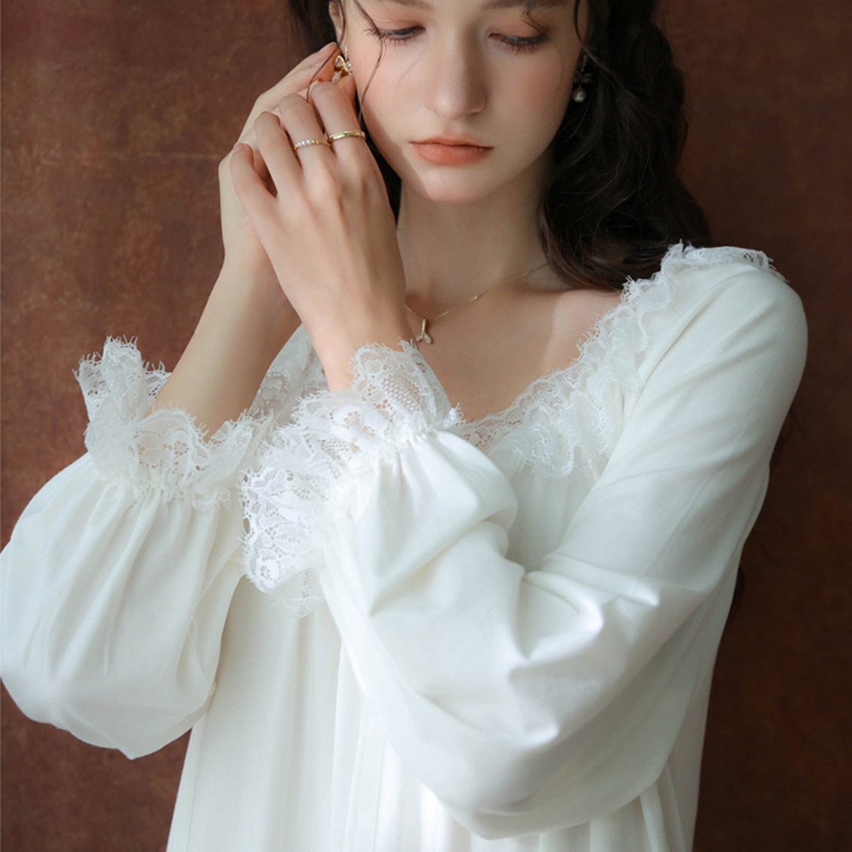 91家纺网 家纺一手货源 找家纺 （总）洛兰沙家居馆 2026新款长袖睡裙宫廷风甜美公主法式复古宽松圆领新款女春秋针织棉睡衣