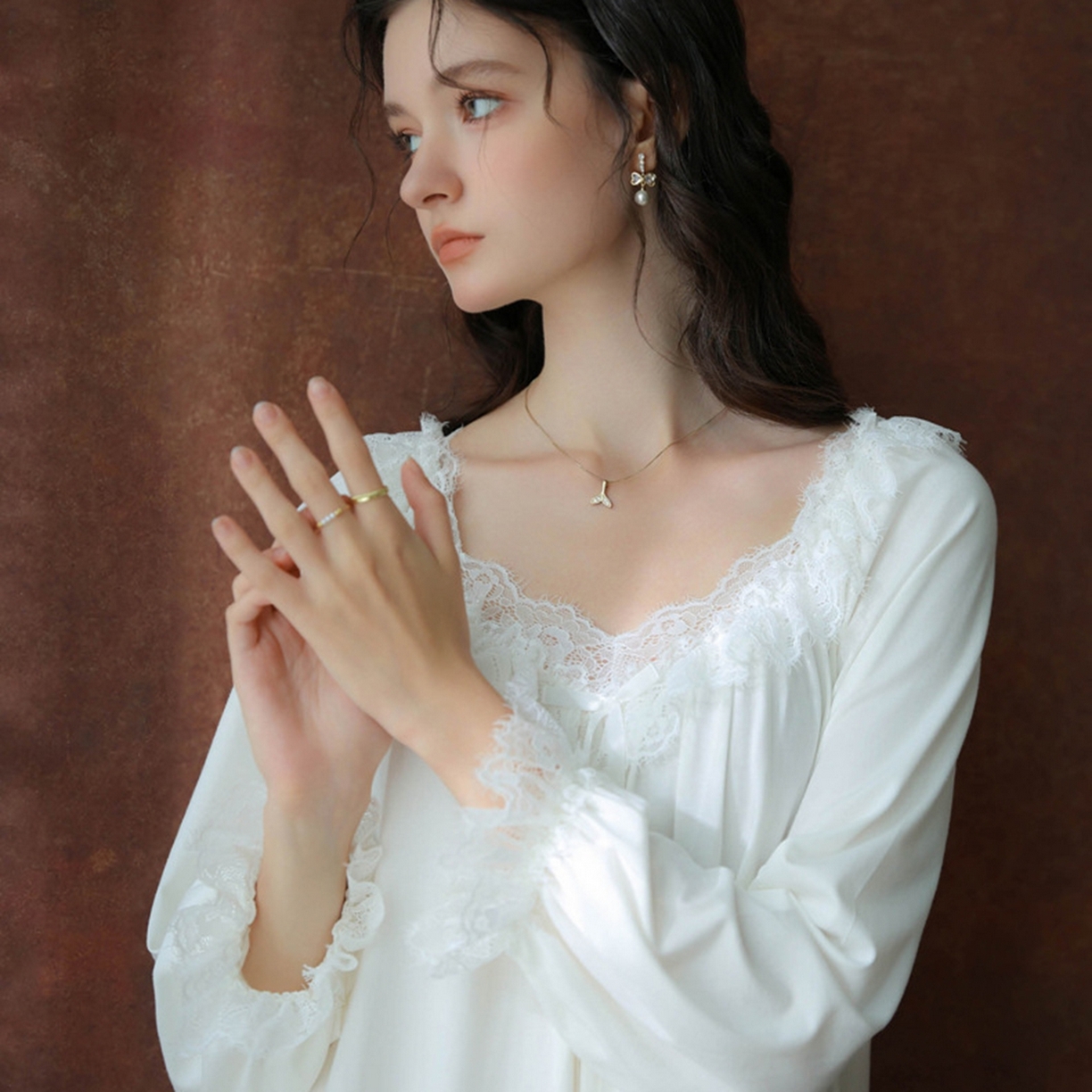 91家纺网 家纺一手货源 找家纺 （总）洛兰沙家居馆 2026新款长袖睡裙宫廷风甜美公主法式复古宽松圆领新款女春秋针织棉睡衣