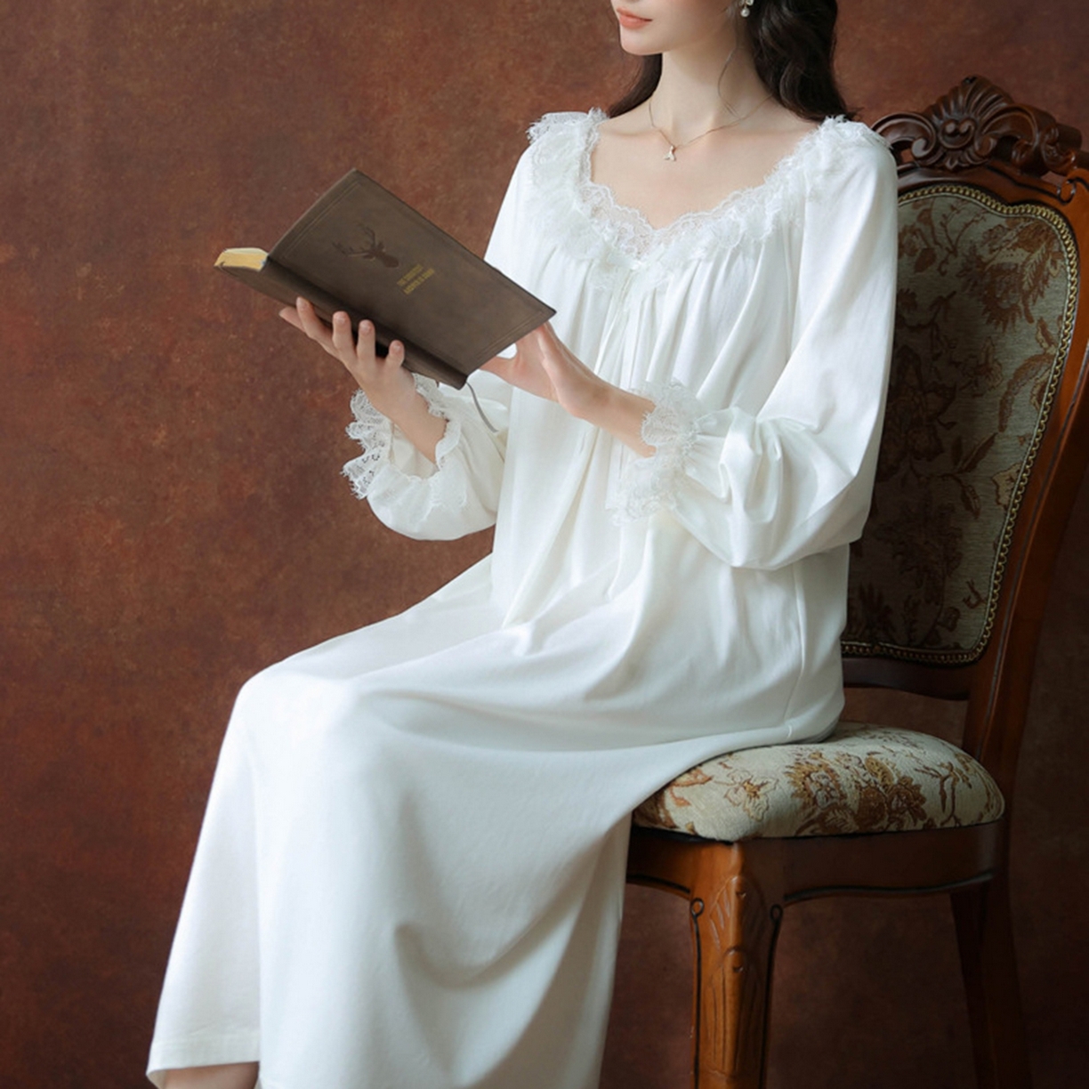 91家纺网 家纺一手货源 找家纺 （总）洛兰沙家居馆 2026新款长袖睡裙宫廷风甜美公主法式复古宽松圆领新款女春秋针织棉睡衣