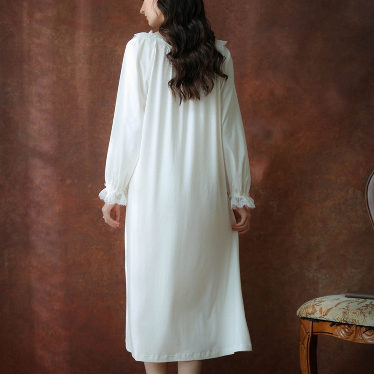 91家纺网 家纺一手货源 找家纺 （总）洛兰沙家居馆 2026新款长袖睡裙宫廷风甜美公主法式复古宽松圆领新款女春秋针织棉睡衣