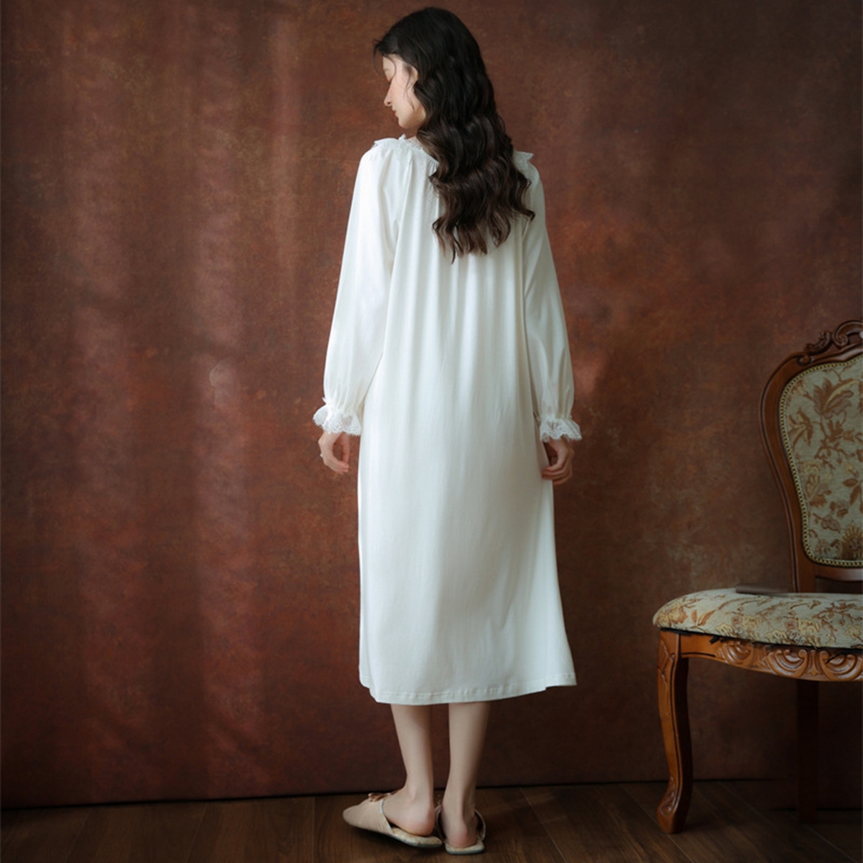 91家纺网 家纺一手货源 找家纺 （总）洛兰沙家居馆 2026新款长袖睡裙宫廷风甜美公主法式复古宽松圆领新款女春秋针织棉睡衣