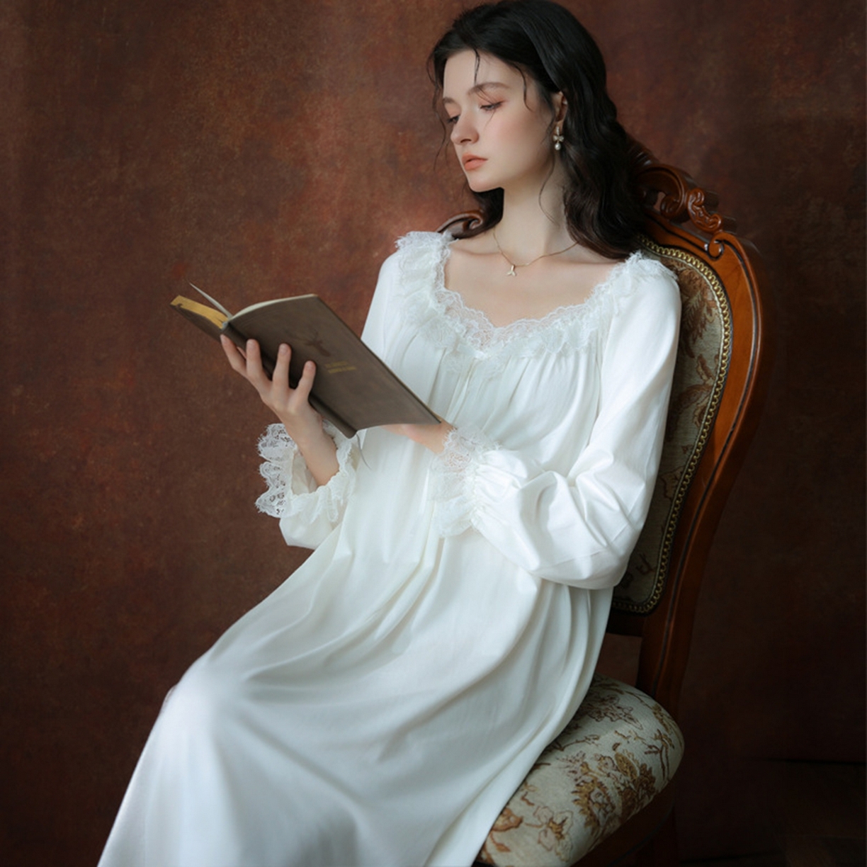 91家纺网 家纺一手货源 找家纺 （总）洛兰沙家居馆 2026新款长袖睡裙宫廷风甜美公主法式复古宽松圆领新款女春秋针织棉睡衣