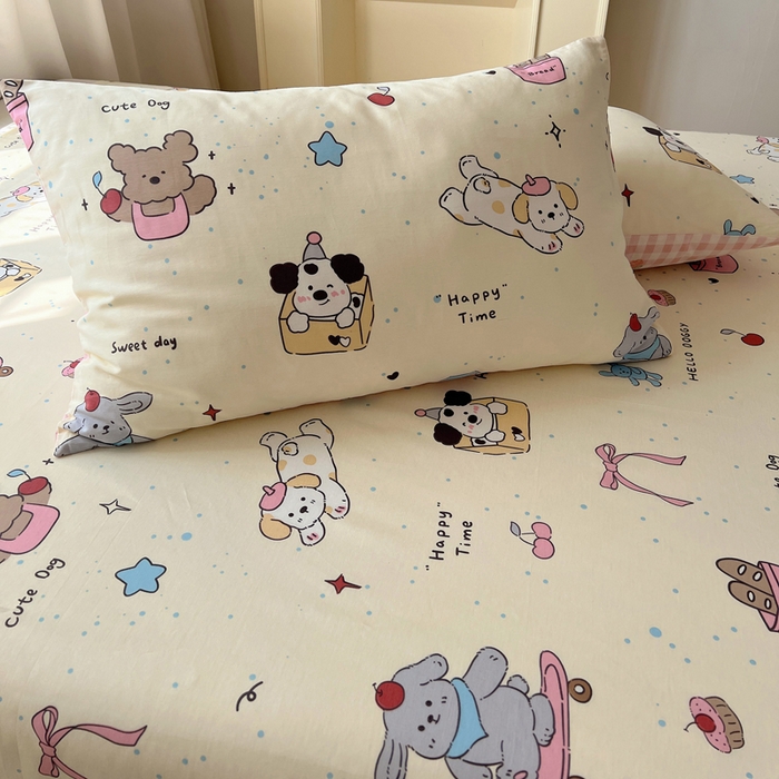 六巷胡同 2026新款40支全棉13070卡通单品枕套 法棍滑板狗