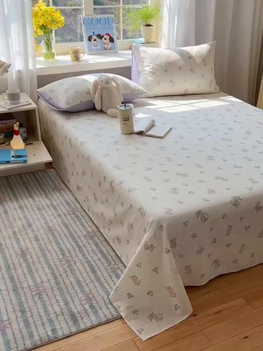 91家纺网 家纺一手货源 找家纺 六巷胡同 2026新款40支全棉13070卡通单品枕套 假日庄园兔