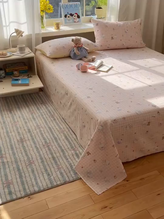 91家纺网 家纺一手货源 找家纺 六巷胡同 2026新款40支全棉13070卡通单品枕套 卡哇伊猫咪