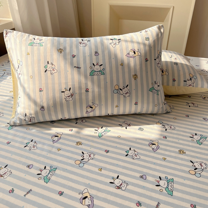 六巷胡同 2026新款40支全棉13070卡通单品枕套 蓝条努比犬