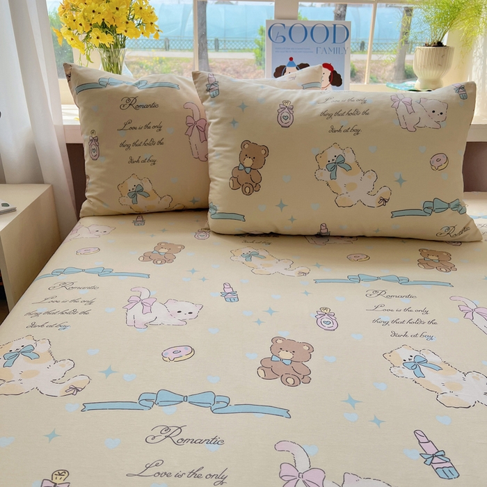 91家纺网 家纺一手货源 找家纺 六巷胡同 2026新款40支全棉13070卡通单品枕套 猫咪甜甜圈