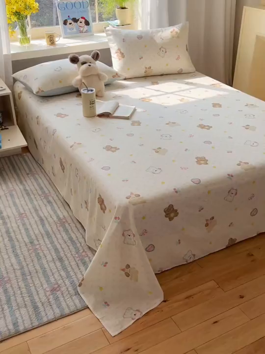 91家纺网 家纺一手货源 找家纺 六巷胡同 2026新款40支全棉13070卡通单品枕套 奶油甜心熊