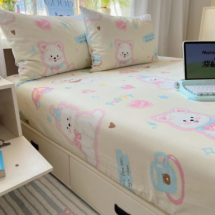 91家纺网 家纺一手货源 找家纺 六巷胡同 2026新款40支全棉13070卡通单品枕套 泡芙萌趣狗