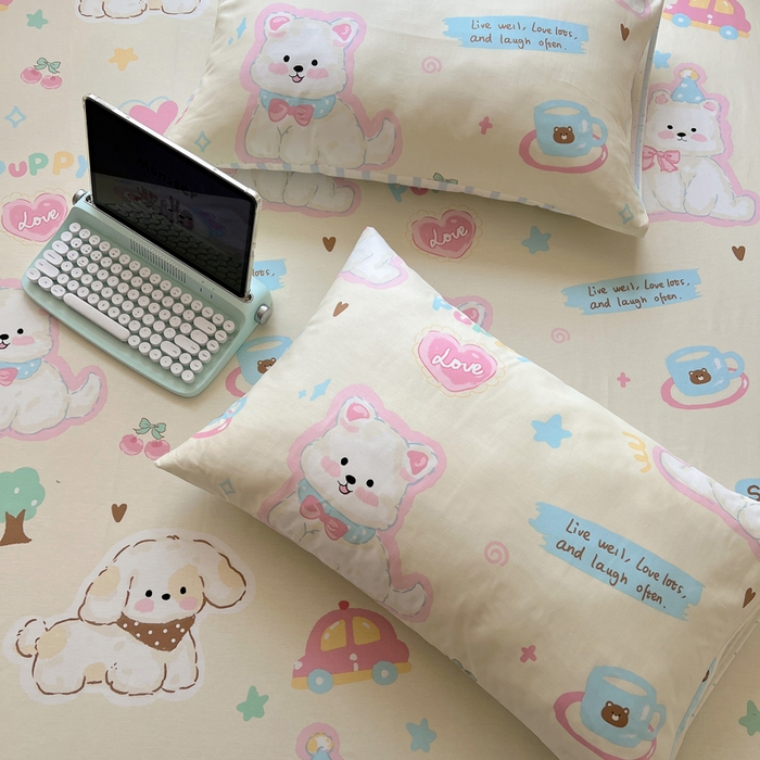 91家纺网 家纺一手货源 找家纺 六巷胡同 2026新款40支全棉13070卡通单品枕套 泡芙萌趣狗