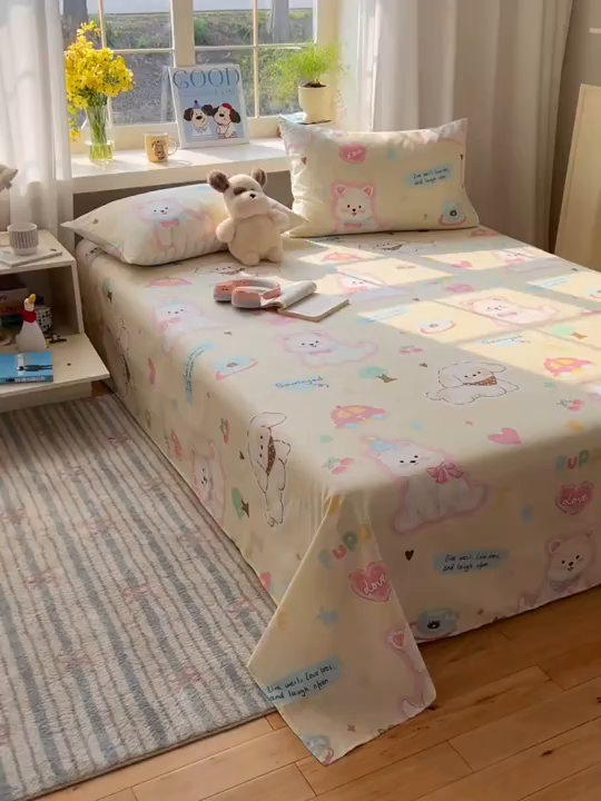 91家纺网 家纺一手货源 找家纺 六巷胡同 2026新款40支全棉13070卡通单品枕套 泡芙萌趣狗