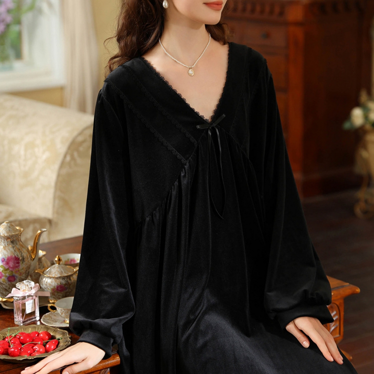 （总）洛兰沙家居馆 2026秋冬新款宽松V领加厚款睡裙睡袍