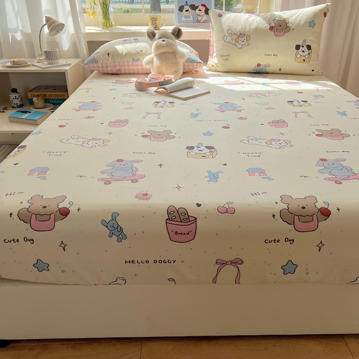 91家纺网 家纺一手货源 找家纺 六巷胡同 2026新款40支全棉13070卡通单品床笠 法棍滑板狗