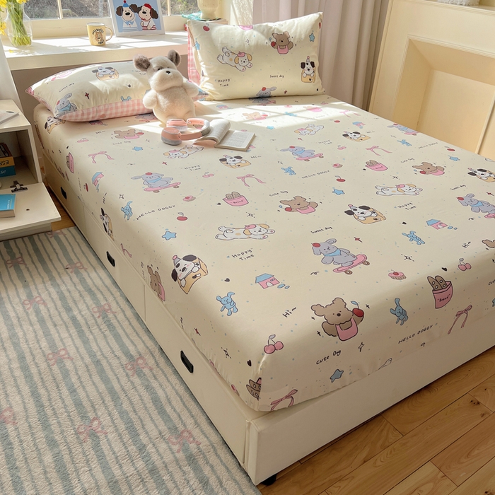 91家纺网 家纺一手货源 找家纺 六巷胡同 2026新款40支全棉13070卡通单品床笠 法棍滑板狗