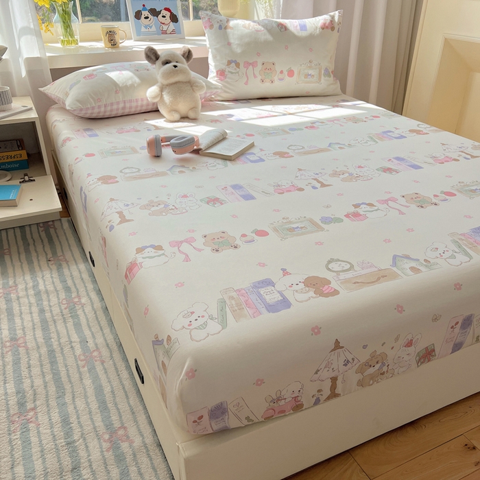 91家纺网 家纺一手货源 找家纺 六巷胡同 2026新款40支全棉13070卡通单品床笠 欢乐课堂趴