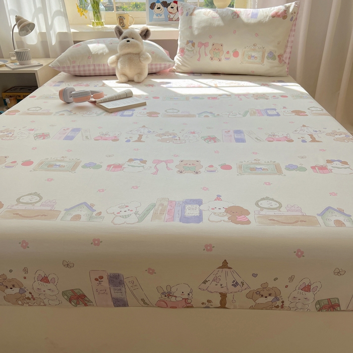 91家纺网 家纺一手货源 找家纺 六巷胡同 2026新款40支全棉13070卡通单品床笠 欢乐课堂趴