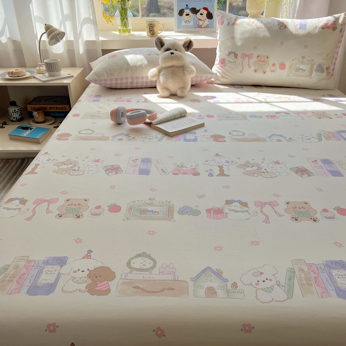 91家纺网 家纺一手货源 找家纺 六巷胡同 2026新款40支全棉13070卡通单品床笠 欢乐课堂趴