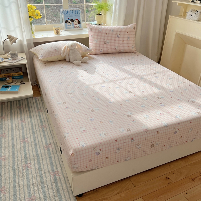 91家纺网 家纺一手货源 找家纺 六巷胡同 2026新款40支全棉13070卡通单品床笠 卡哇伊猫咪