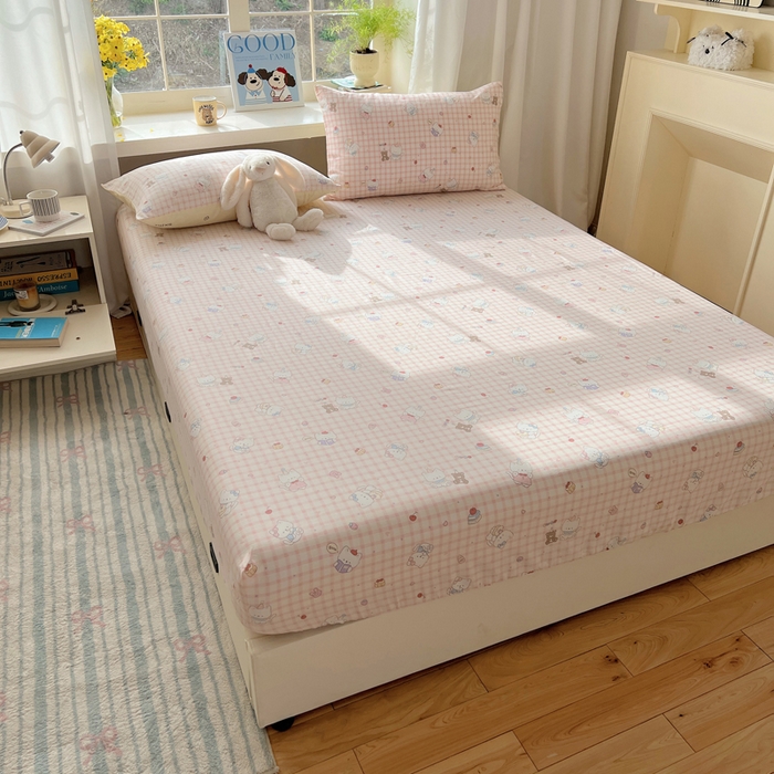 91家纺网 家纺一手货源 找家纺 六巷胡同 2026新款40支全棉13070卡通单品床笠 卡哇伊猫咪