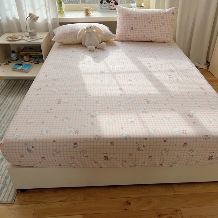 91家纺网 家纺一手货源 找家纺 六巷胡同 2026新款40支全棉13070卡通单品床笠 卡哇伊猫咪