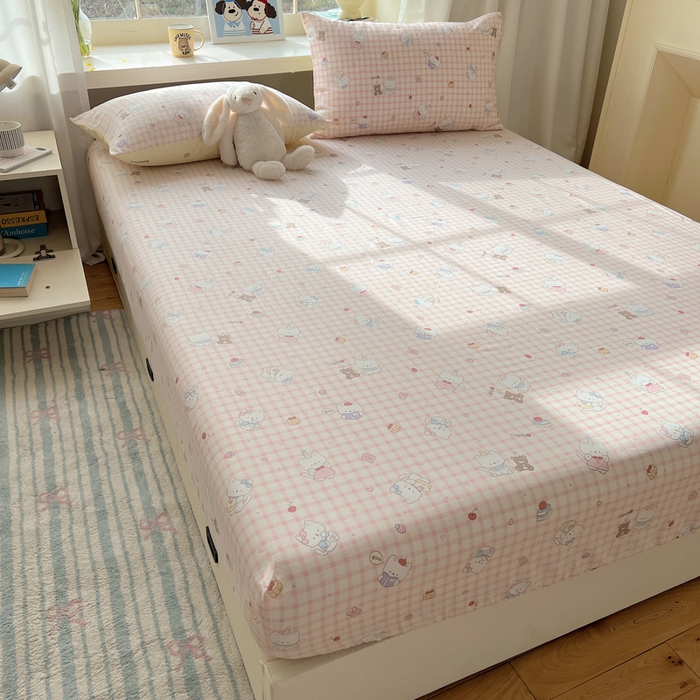 91家纺网 家纺一手货源 找家纺 六巷胡同 2026新款40支全棉13070卡通单品床笠 卡哇伊猫咪