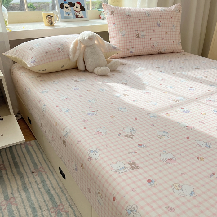 91家纺网 家纺一手货源 找家纺 六巷胡同 2026新款40支全棉13070卡通单品床笠 卡哇伊猫咪