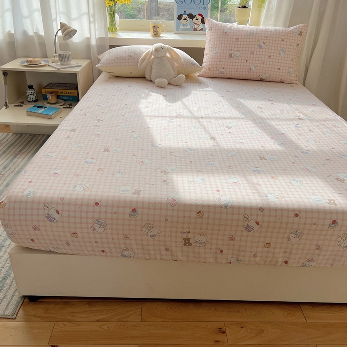 91家纺网 家纺一手货源 找家纺 六巷胡同 2026新款40支全棉13070卡通单品床笠 卡哇伊猫咪