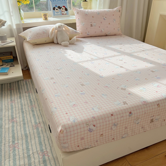 91家纺网 家纺一手货源 找家纺 六巷胡同 2026新款40支全棉13070卡通单品床笠 卡哇伊猫咪