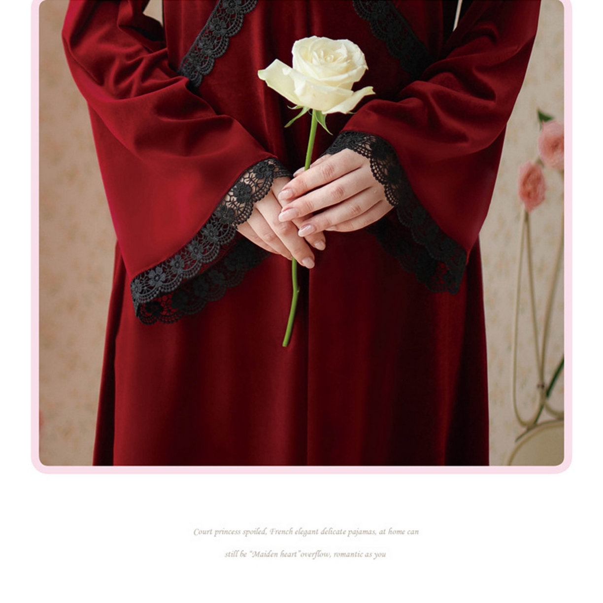 91家纺网 家纺一手货源 找家纺 （总）洛兰沙家居馆 2026新款秋冬宽松复古宫廷绒款V领睡裙睡袍长袖长款公主保暖家居服绒睡衣