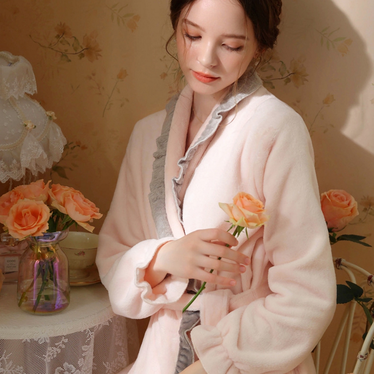 91家纺网 家纺一手货源 找家纺 （总）洛兰沙家居馆 2026新款秋冬宽松复古宫廷绒睡袍少女厚长袖长款公主加厚保暖家居服绒睡衣