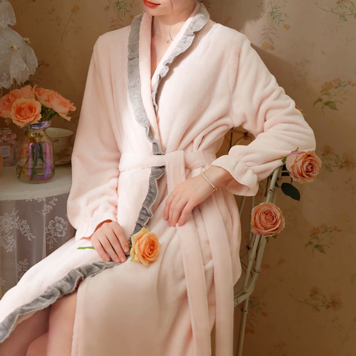 91家纺网 家纺一手货源 找家纺 （总）洛兰沙家居馆 2026新款秋冬宽松复古宫廷绒睡袍少女厚长袖长款公主加厚保暖家居服绒睡衣